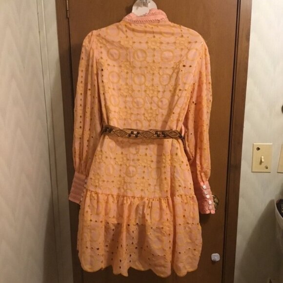Vintage Orange Eyelet Button Down Cottage core Lace Details long Sleeve Dress S - Picture 2 of 15